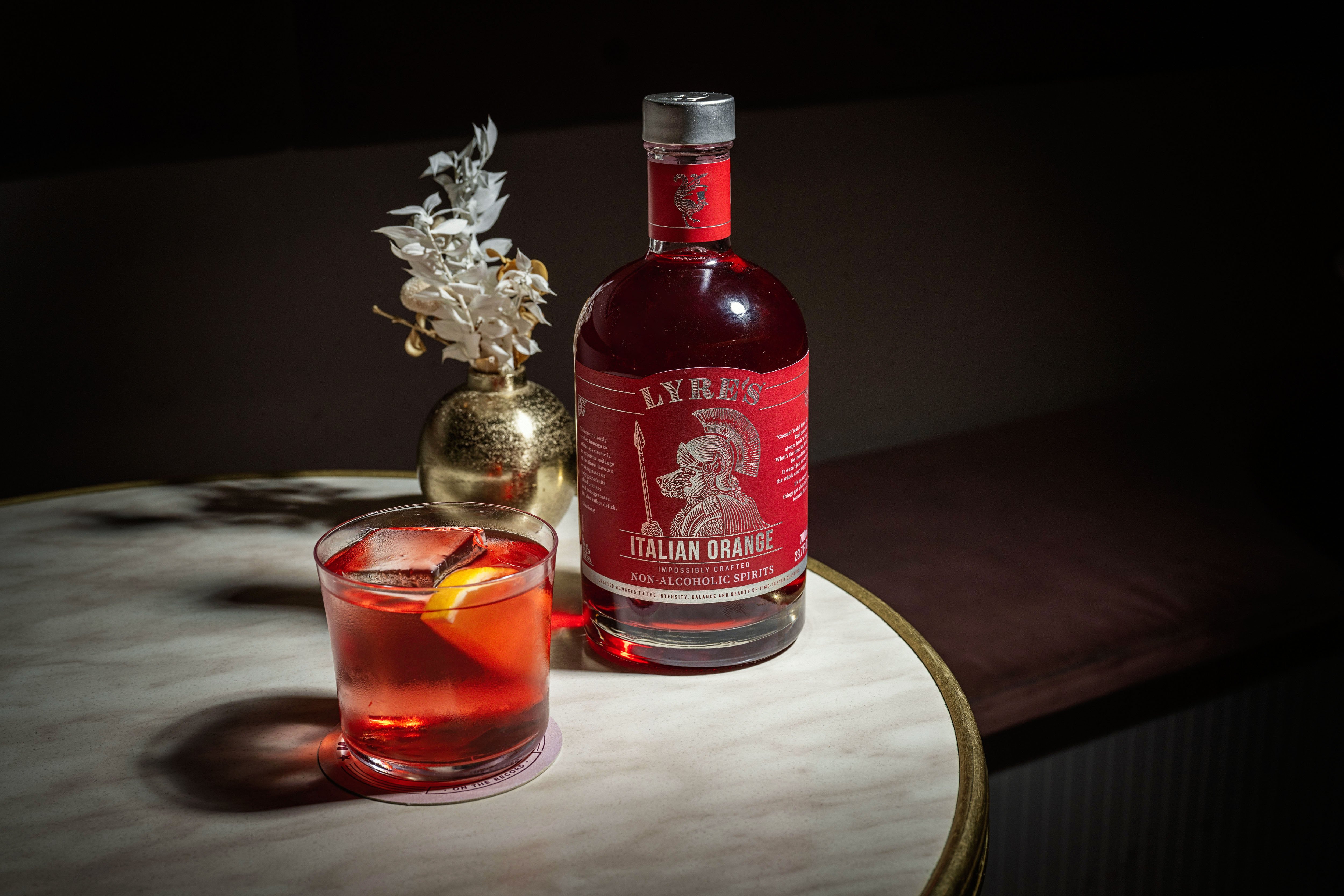 A negroni built on Lyre's, served over ice