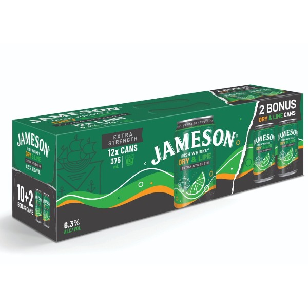 Jameson Dry and Lime 6.3% 10+2 LE Pack 375ml