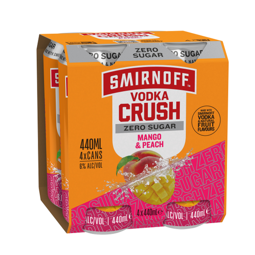 Smirnoff Crush Zero Sugar Mango & Peach 6% 440ml 6x4