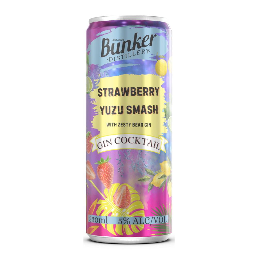 Bunker Distillery Zesty Bear Gin, Strawberry & Yuzu Smash 330ml