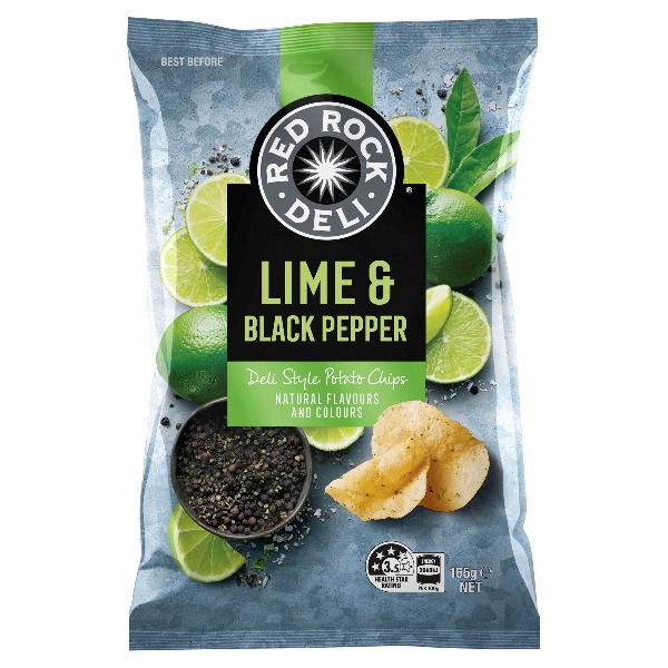 Red Rock Deli Chips Lime & Blk Pepper 165gm