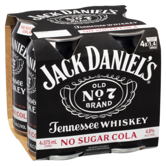 Jack Daniels Tennessee Whiskey & No Sugar Cola 375ml